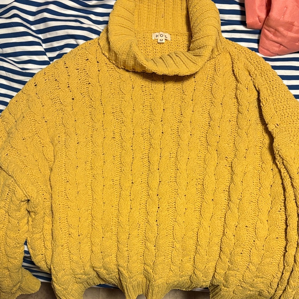 POL Mustard Cable Knit Turtleneck Sweater
